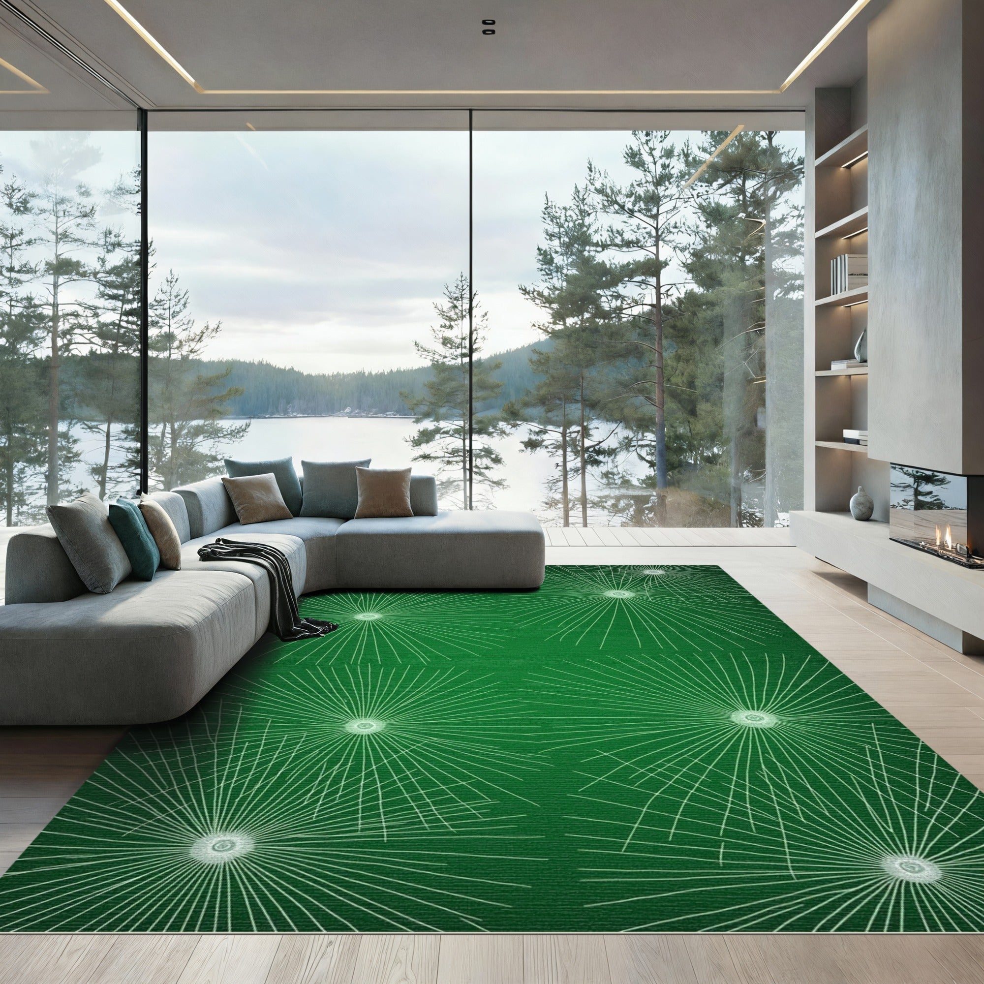 Green White Burst Starburst Scatter Rug
