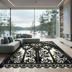 Gothic Black Ornate Floral Arch Rug
