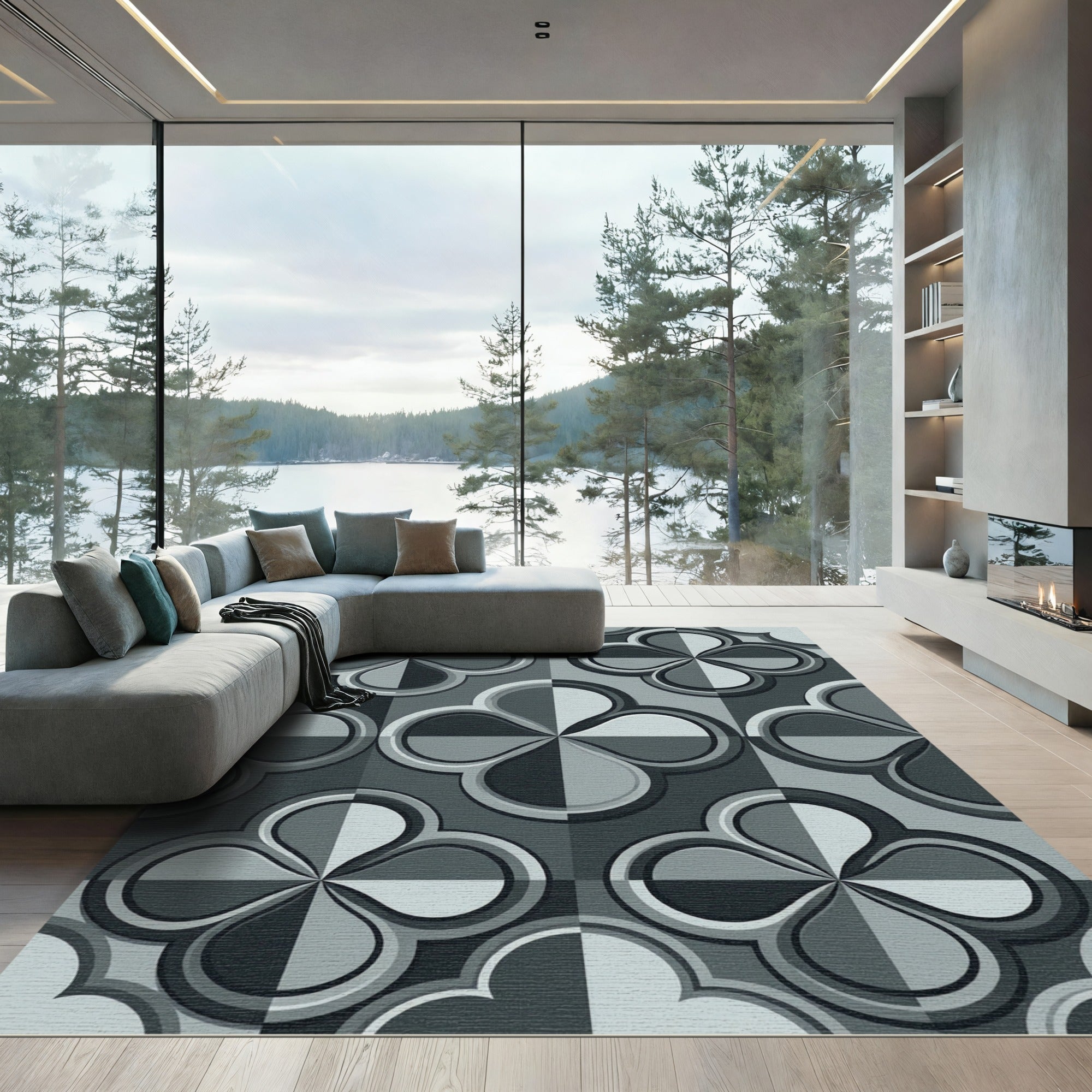Sophisticated Slate Gray Clover Geometric Rug