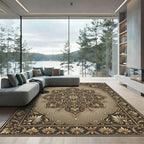 Elegant Gold Damask Floral Medallion Rug