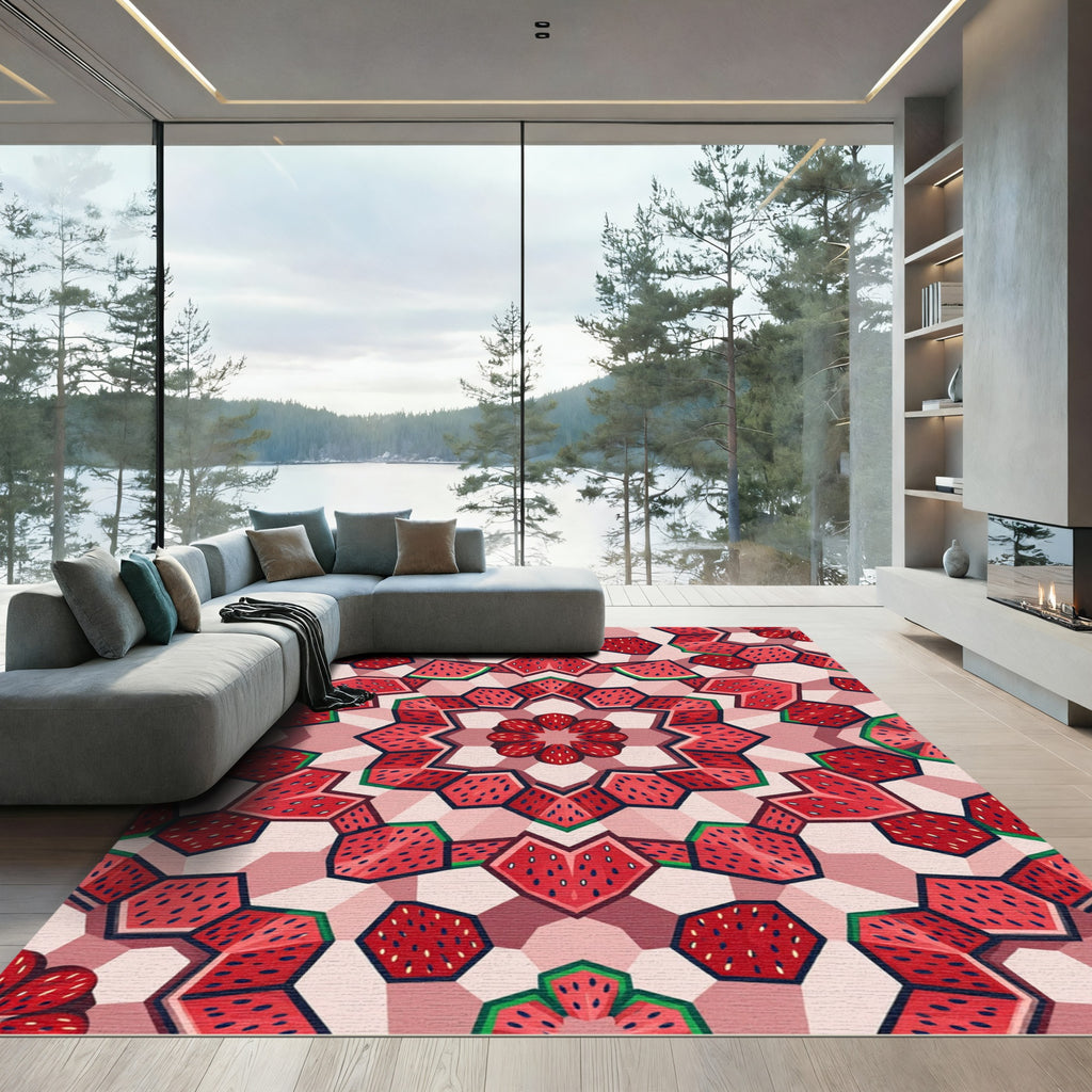 Crimson Strawberry Fractal Mandala Rug