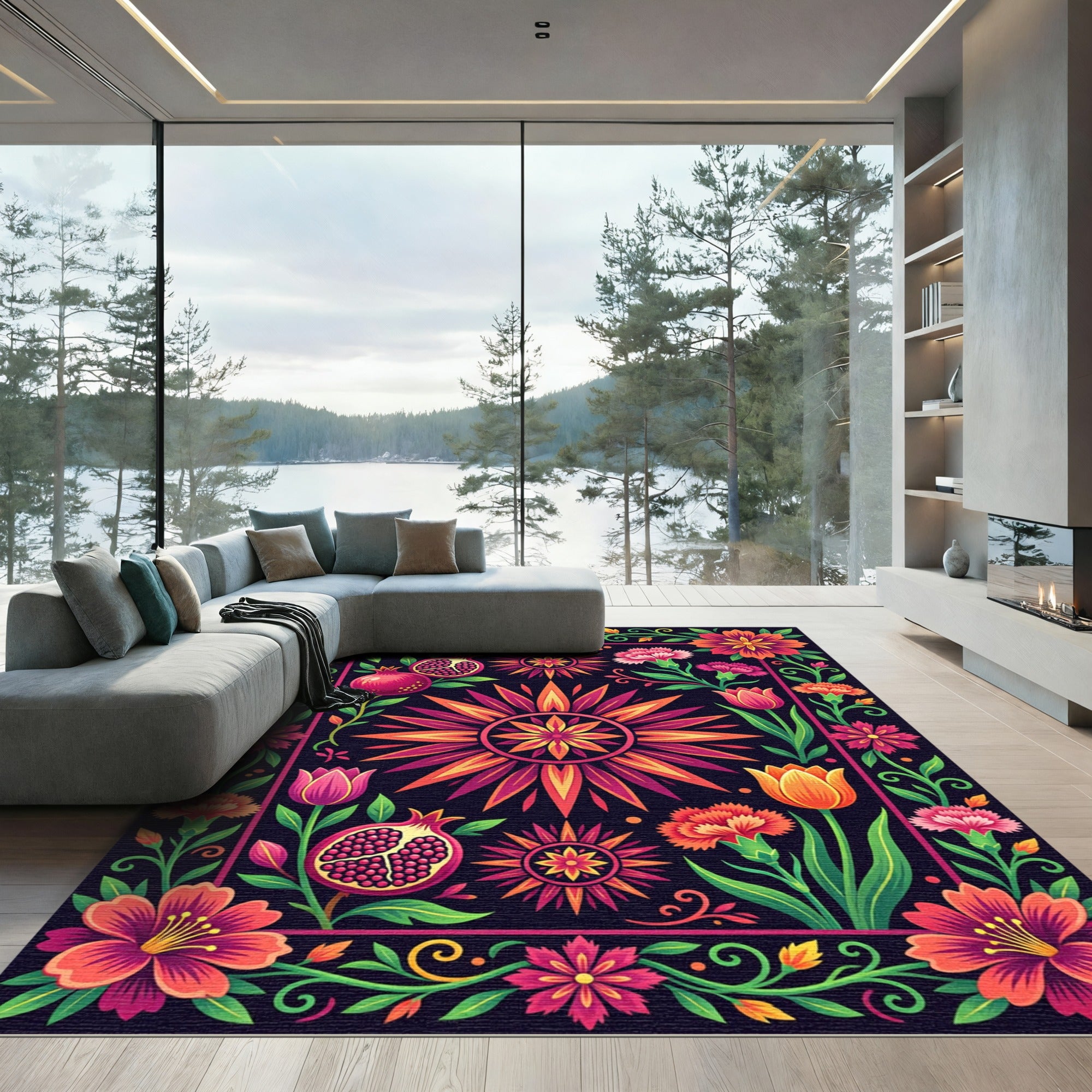 Vibrant Pomegranate Floral Sun Rug