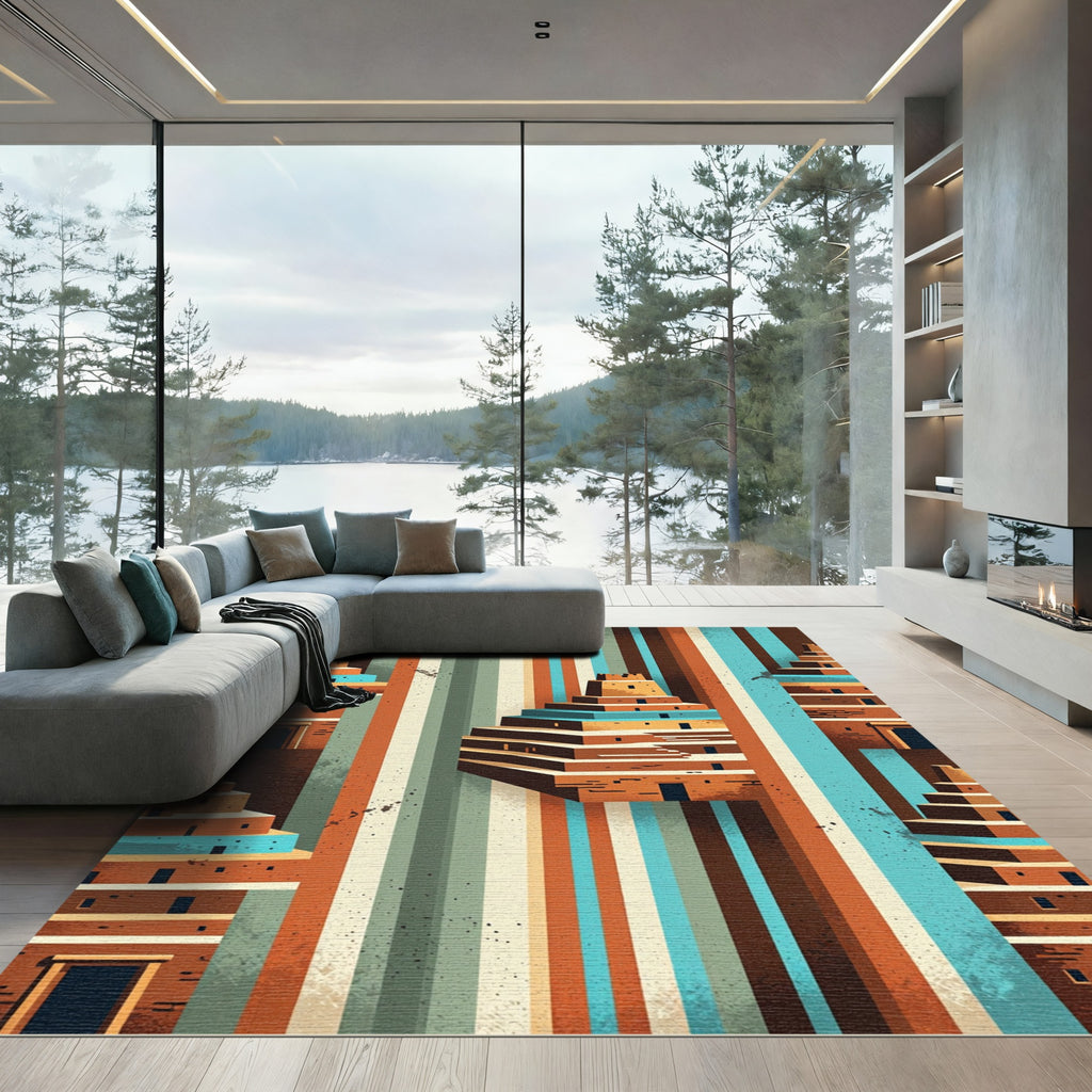 Ancient Ziggurat Terracotta Striped Earth Tone Rug