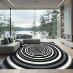 Monochromatic Elliptical Vortex Concentric Circular Art Rug