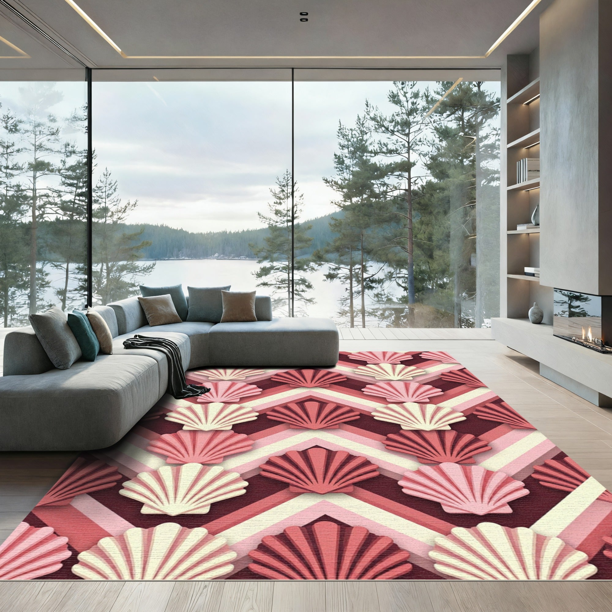 Coral Shell Chevron Geometric Accent Rug