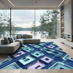 Modern Isometric Blue Geometric Cityscape Rug