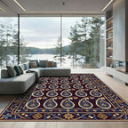Midnight Blue Golden Paisley Tapestry Rug