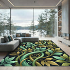 Elegant Golden Sage Intertwining Botanical Vines Rug