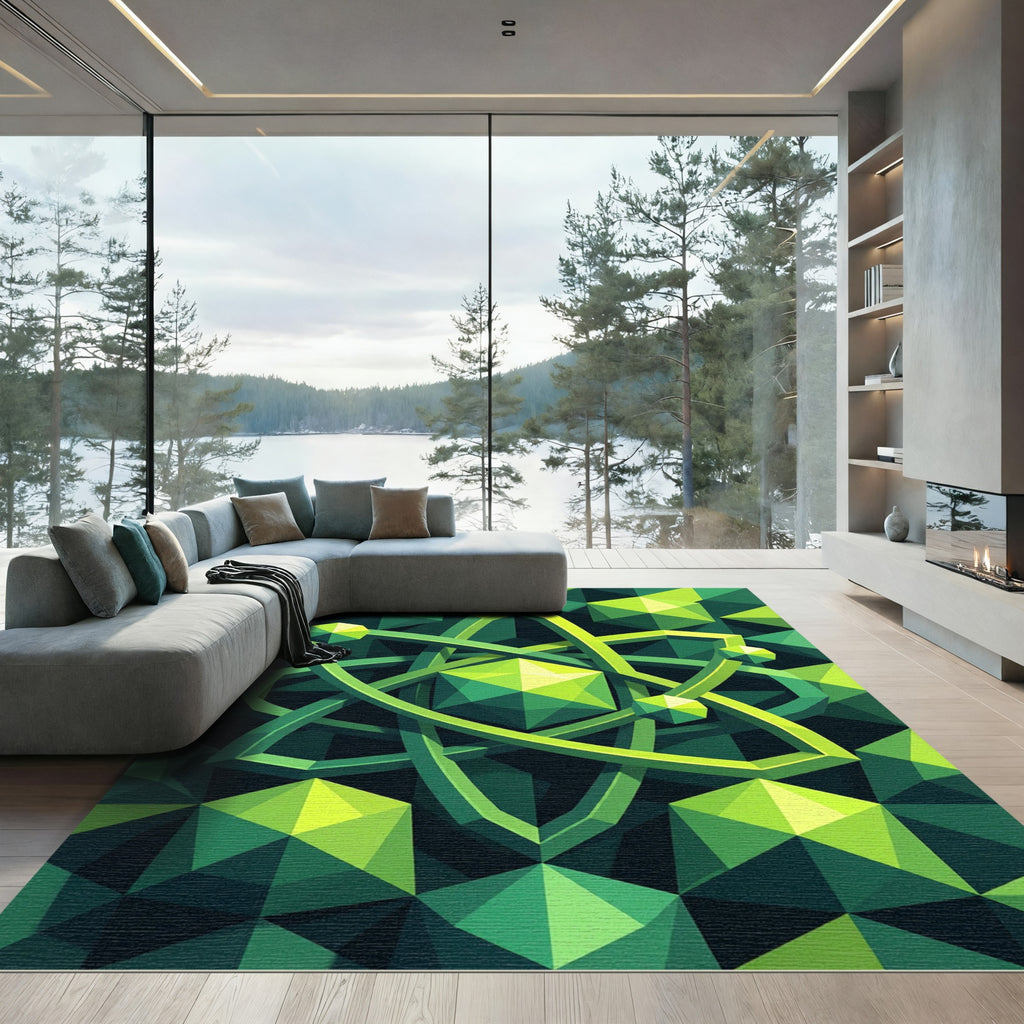 Emerald Green Geometric Atomic Spheres Rug