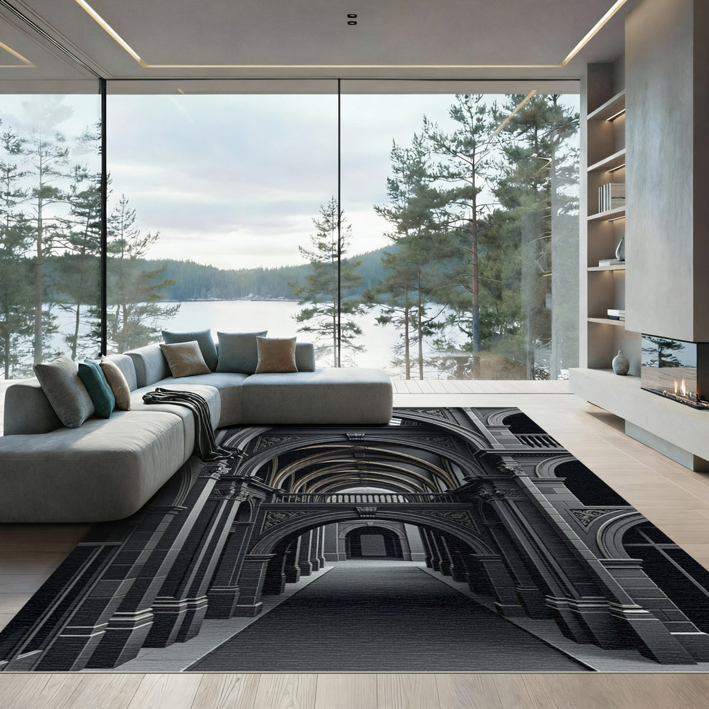 Dark Gray Classical Archway Corridor Rug