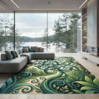 Enchanted Emerald Swirling Vine Forest Rug