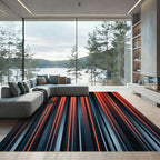 Modern Red Blue Vertical Stripes Rug