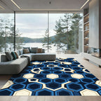 Modern Navy Blue Geometric Honeycomb Rug