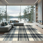 Classic Cream Navy Blue Plaid Square Rug