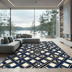 Art Deco Navy Gold Geometric Lattice Rug