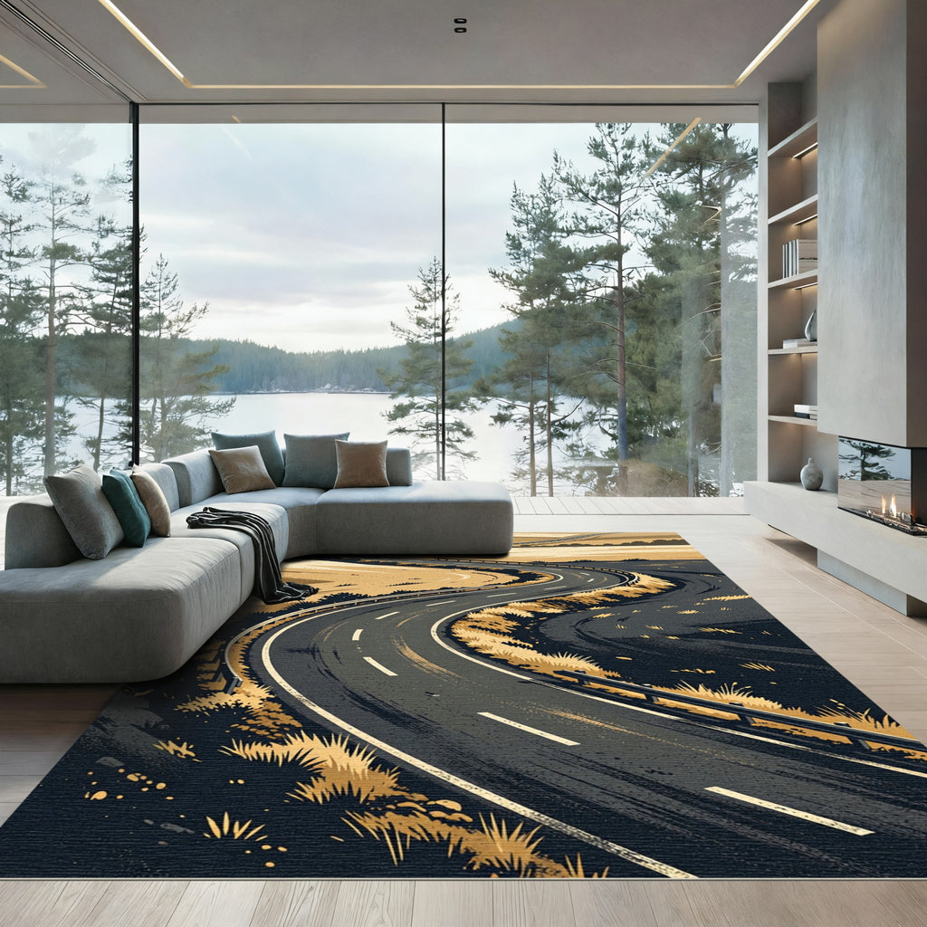 Winding Mountain Road Landscape Art Rug