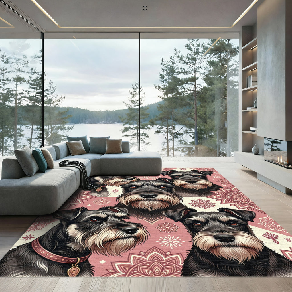 Schnauzer Dog Faces Boho Mandala Rug