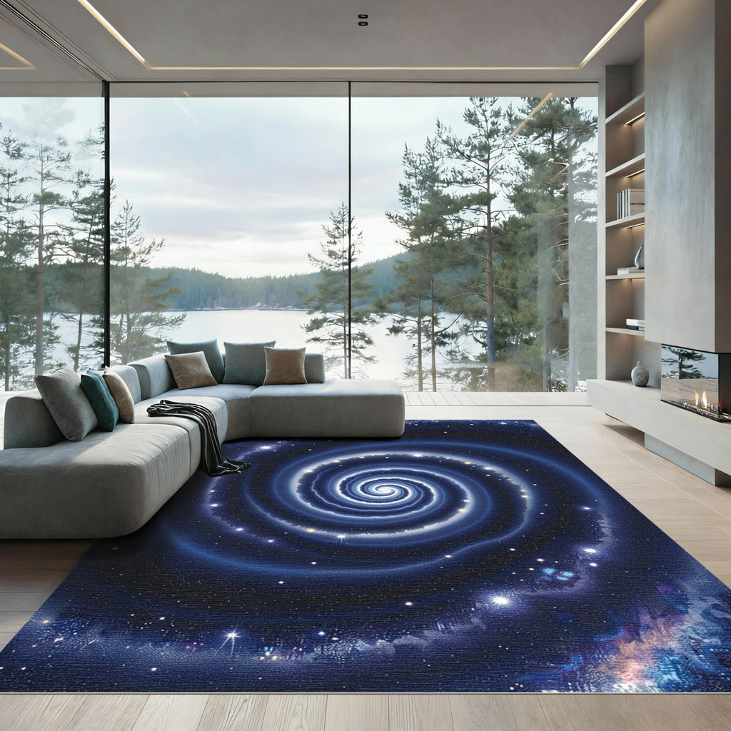 Deep Blue Cosmic Spiral Galaxy Rug