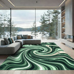 Earthy Green Swirl Abstract Rug