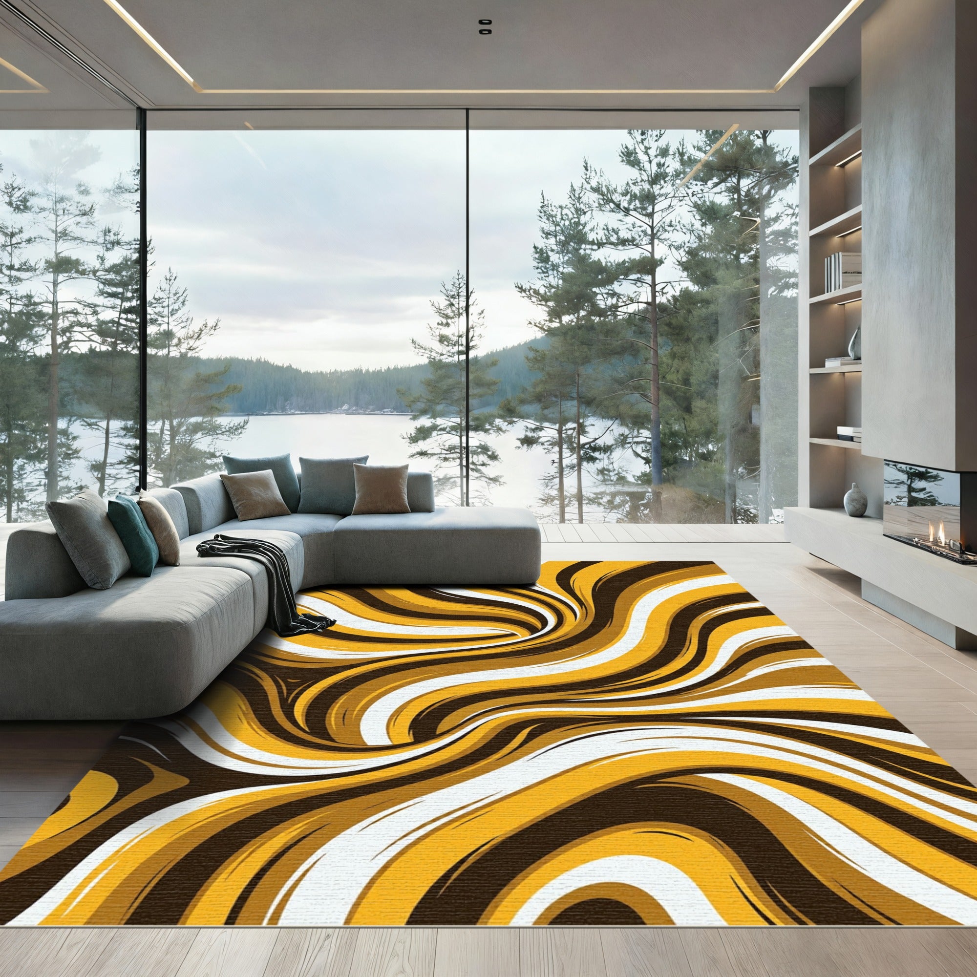 Monochromatic Swirls Abstract Strokes Rug