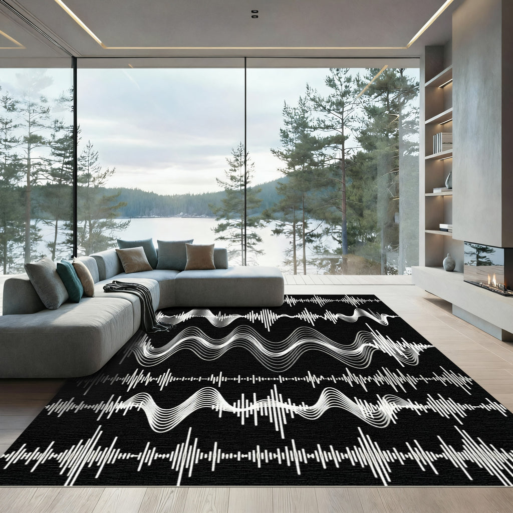 White Soundwave Amplitude Graph Rug