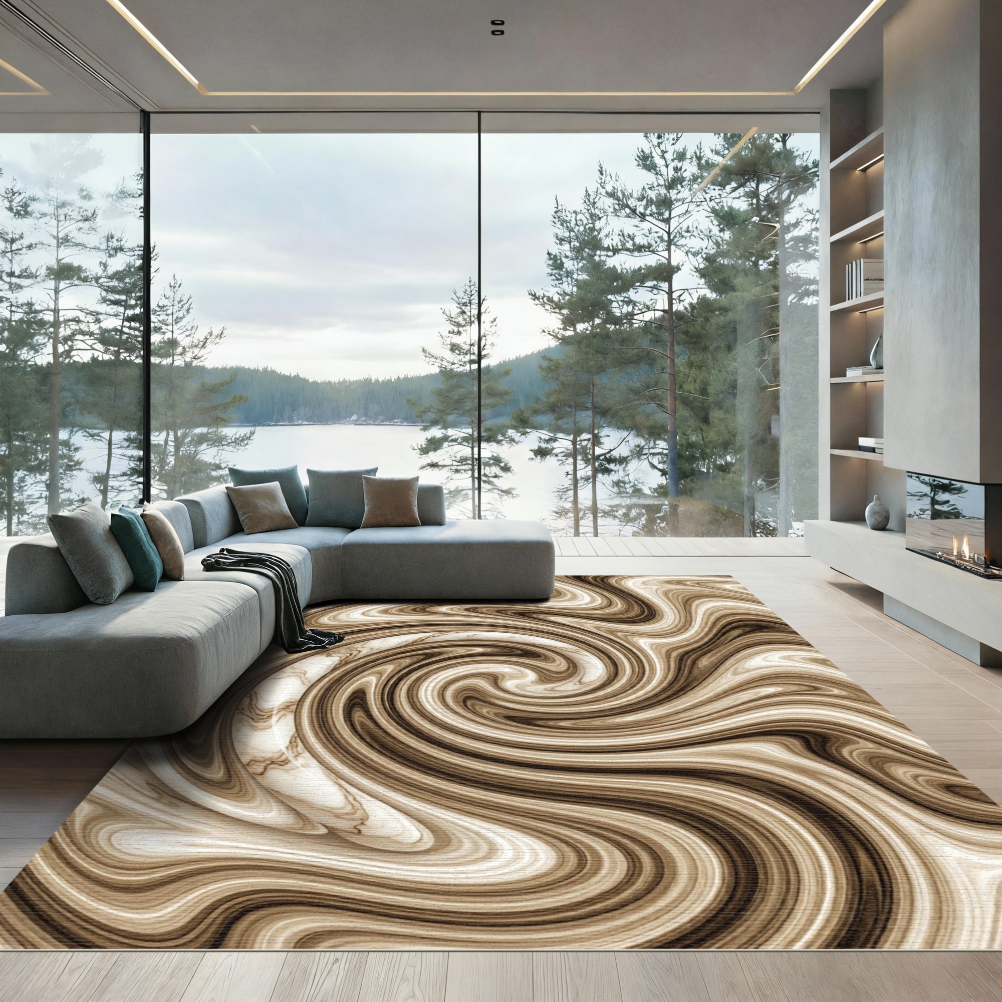 Brown Marble Swirl Abstraction Rug