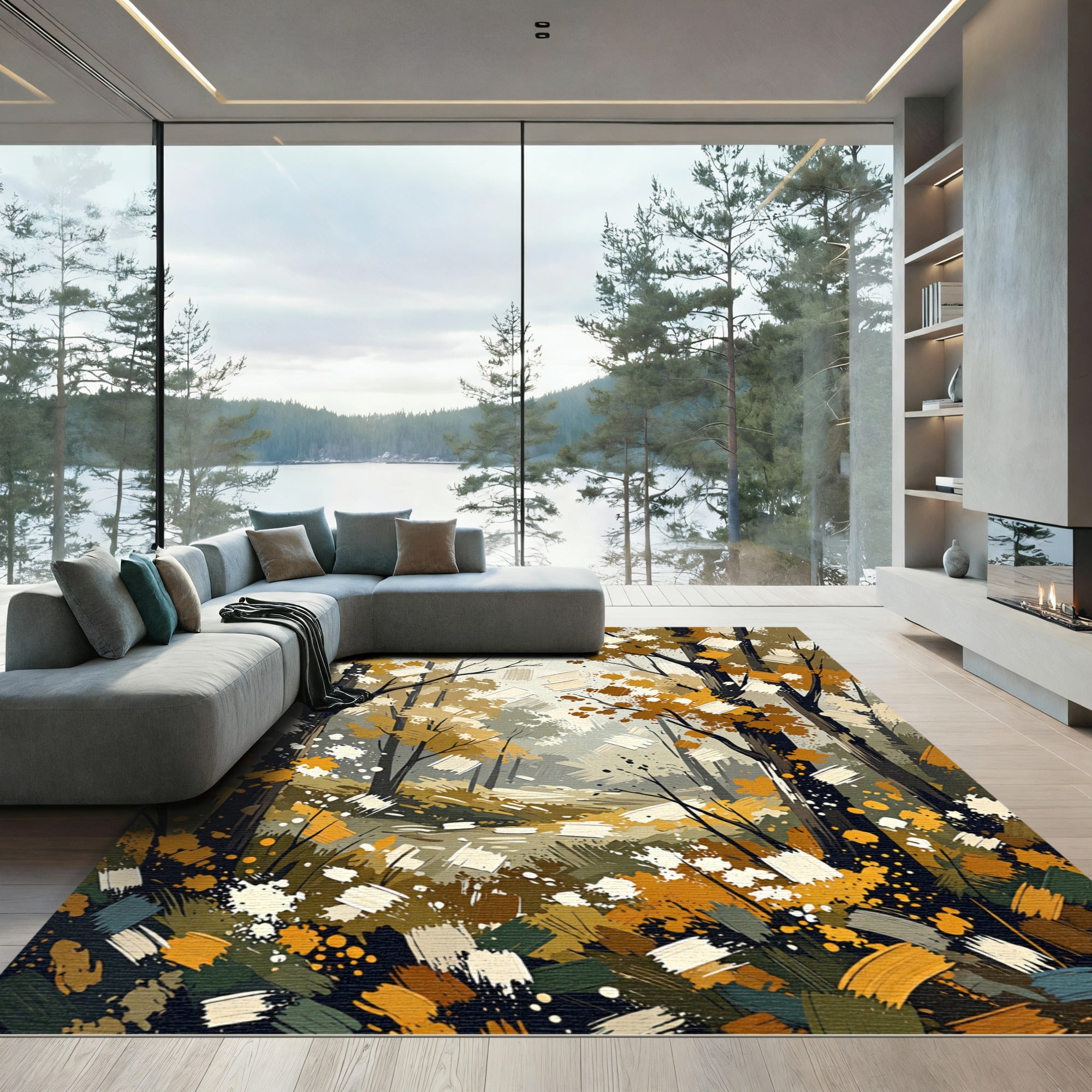 Autumn Forest Brushstroke Swirl Rug