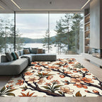 Coral Blossoms On Dark Branches Rug
