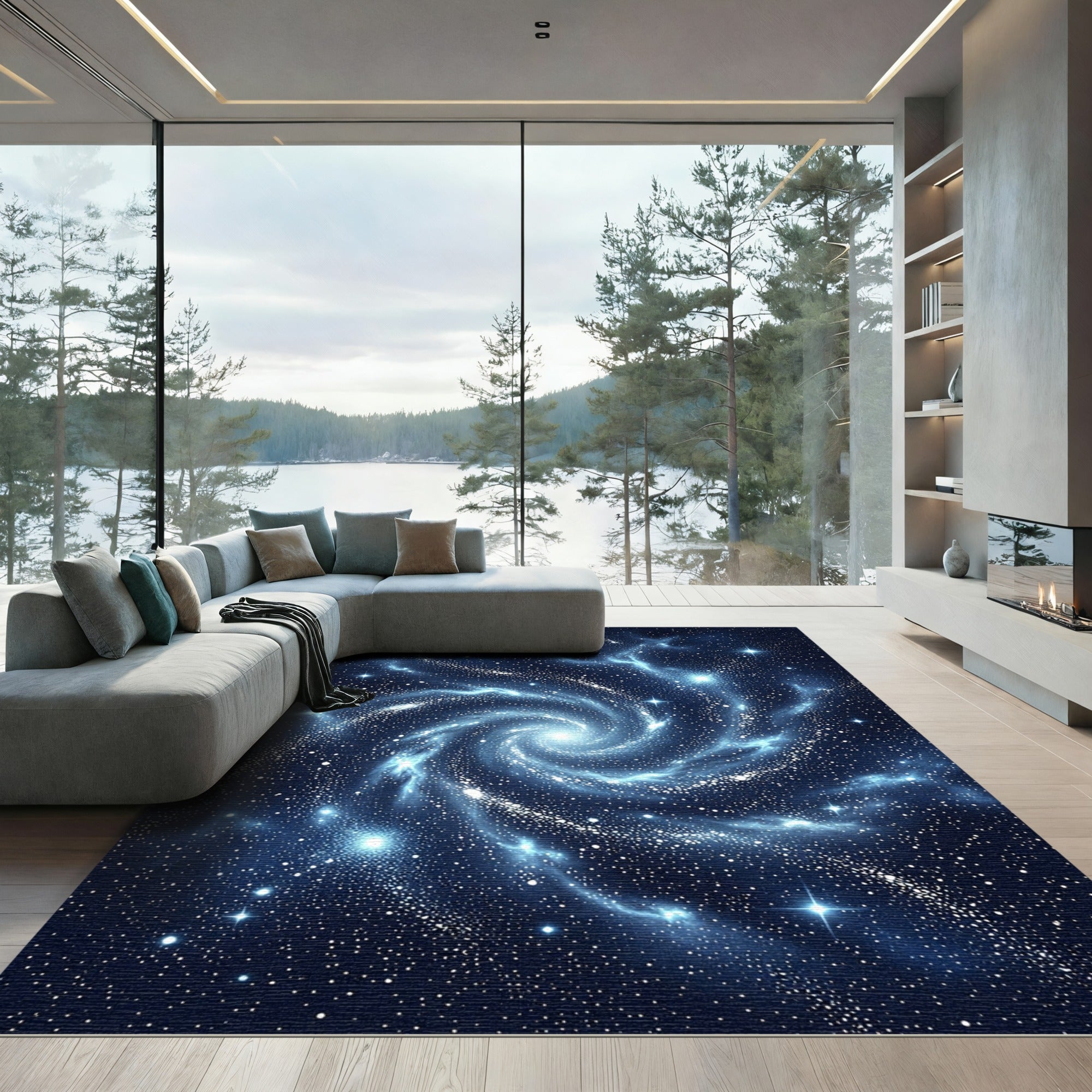 Cosmic Swirling Galaxy Blue Nebula Rug