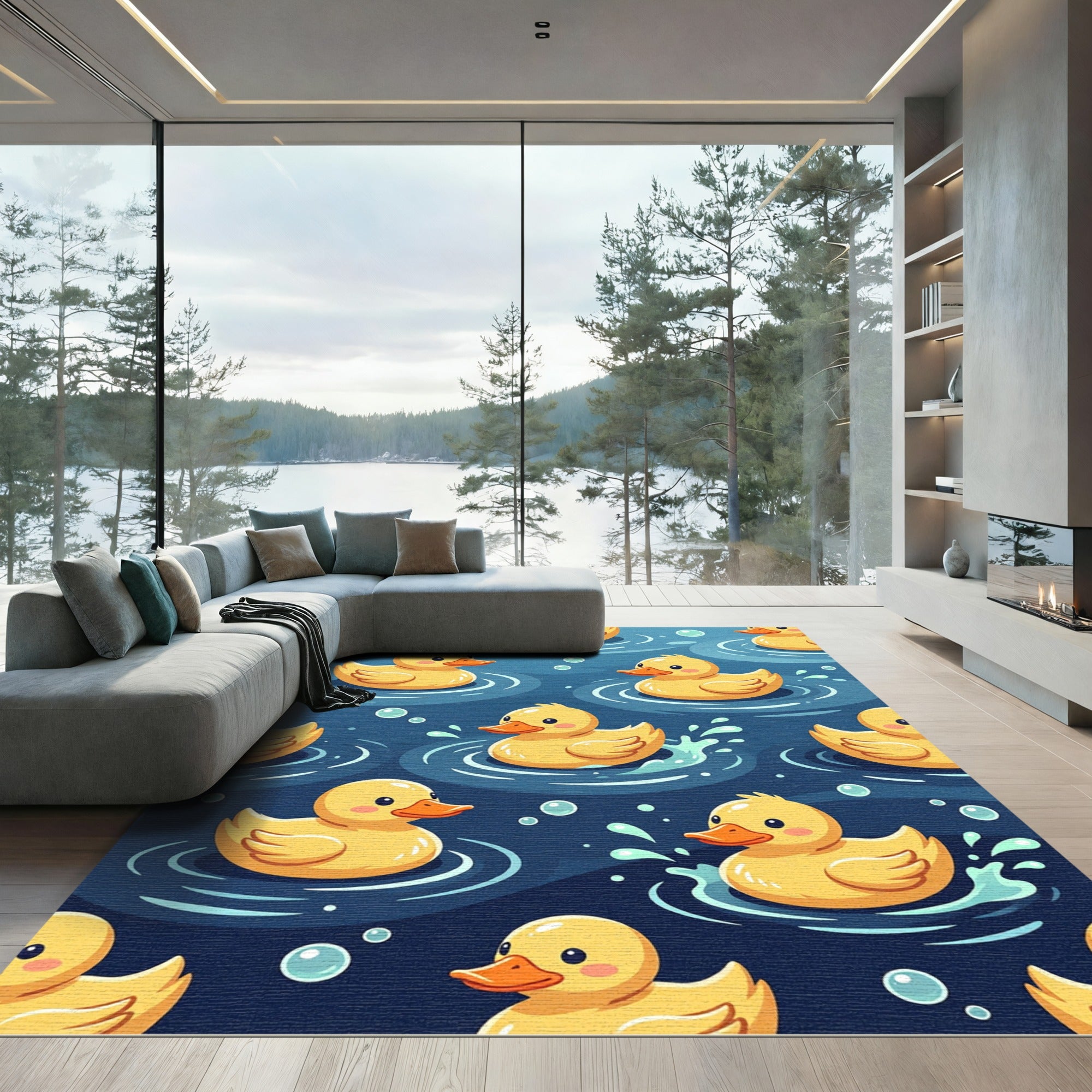Playful Yellow Rubber Duckling Aquatic Rug