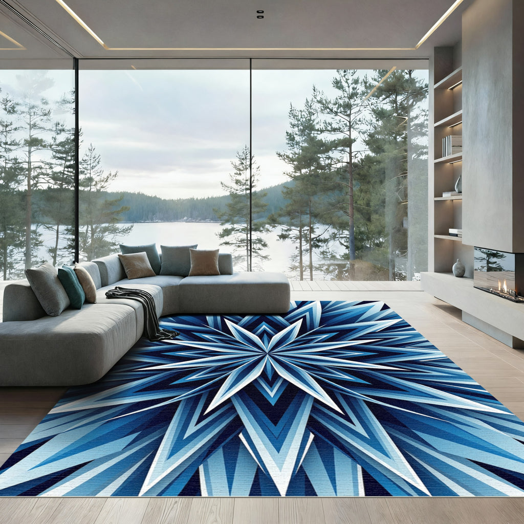 Celestial Midnight Blue Geometric Star Rug