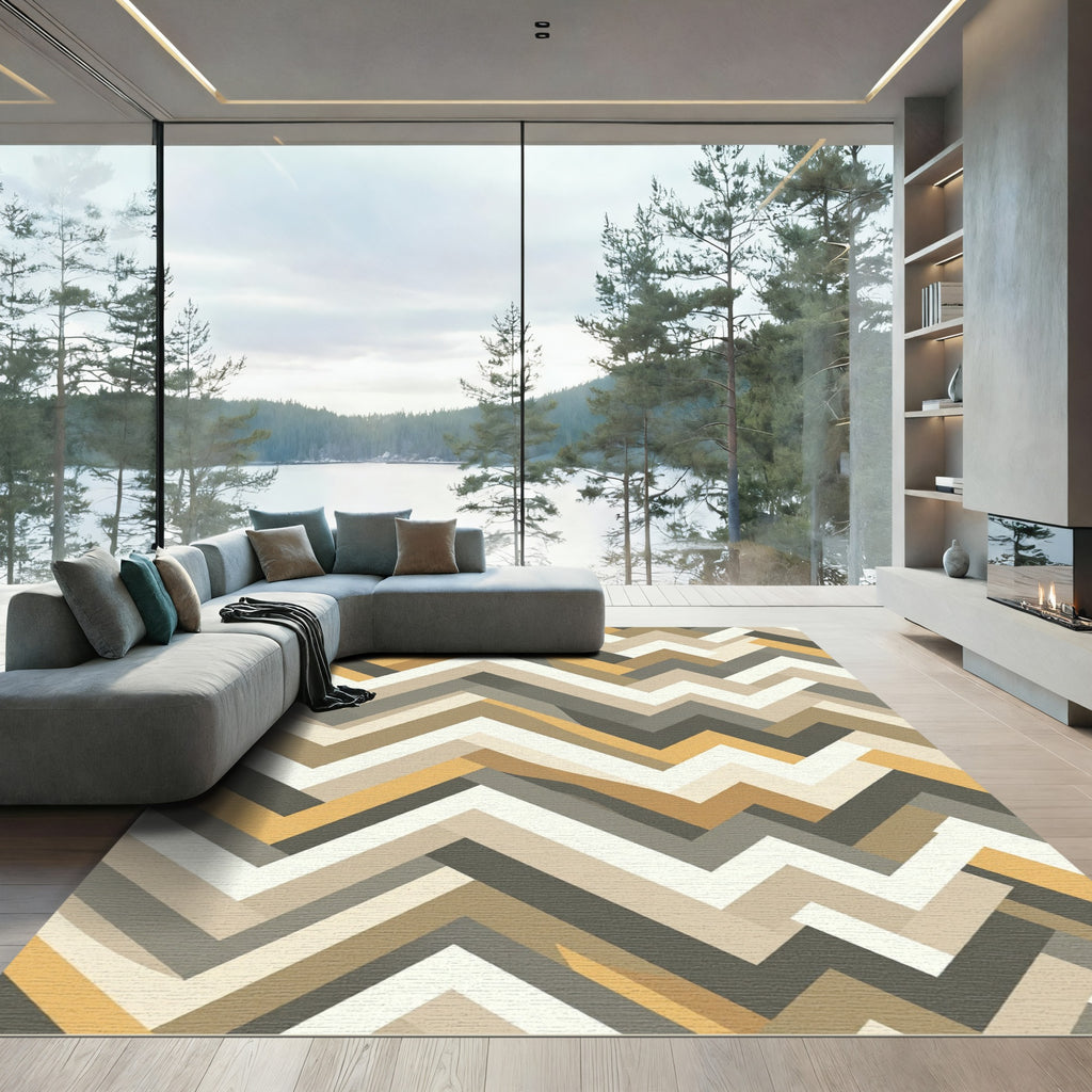 Modern Earthy Zigzag Chevron Texture Rug