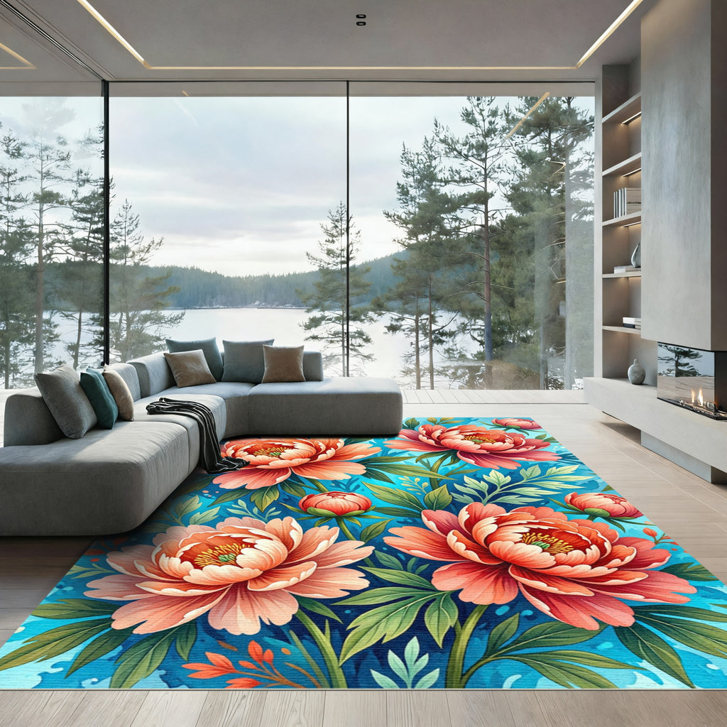 Coral Bloom Garden Watercolor Rug