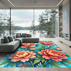 Coral Bloom Garden Watercolor Rug