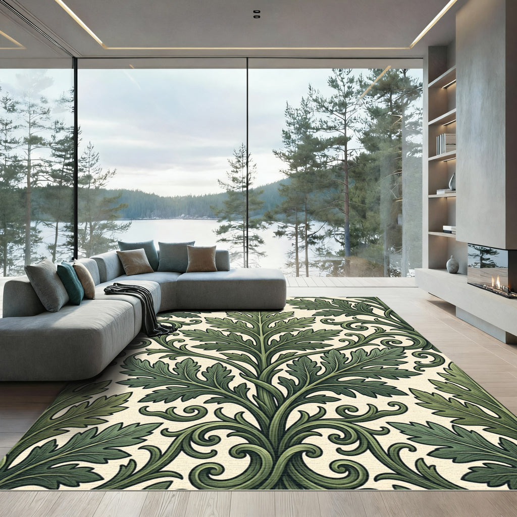 Verdant Botanical Acanthus Scroll Area Rug