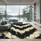 Black and Beige Distressed Chevron Rug