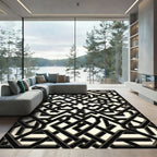Black Monochrome Geometric Interlocking Grid Rug