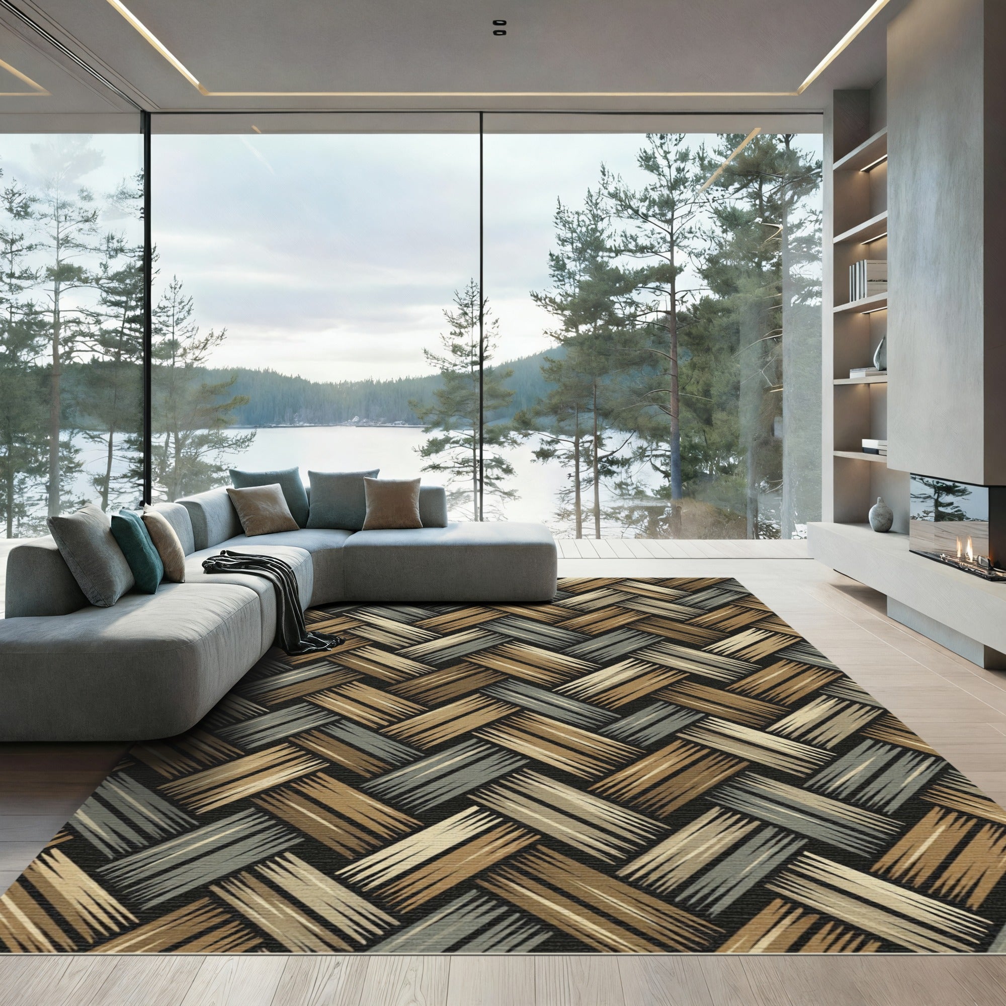 Neutral Tonal Woven Basket Weave Rug