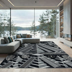 Monochrome Aztec Pyramid Celestial Geometry Rug