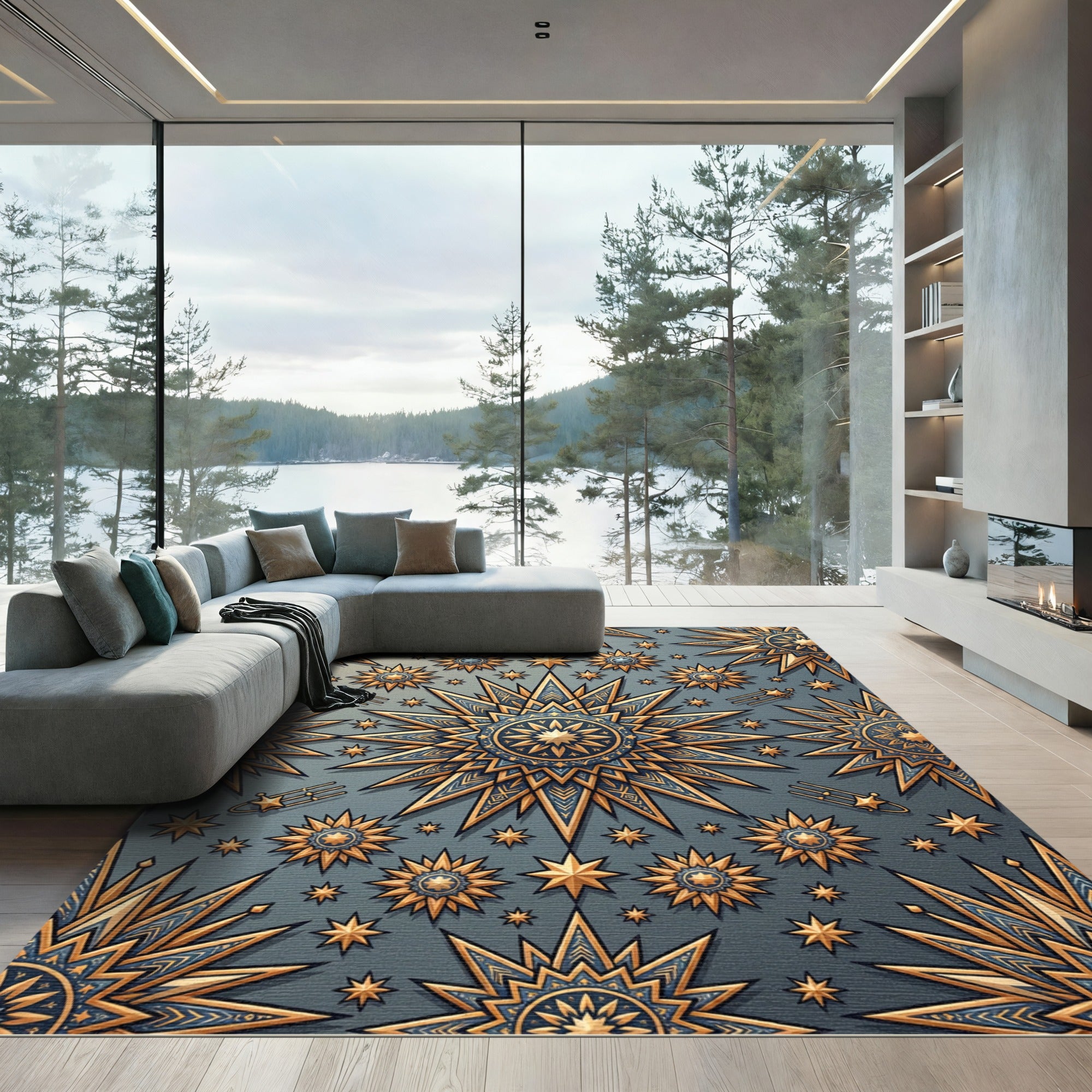 Celestial Gold Starburst Medallion Rug