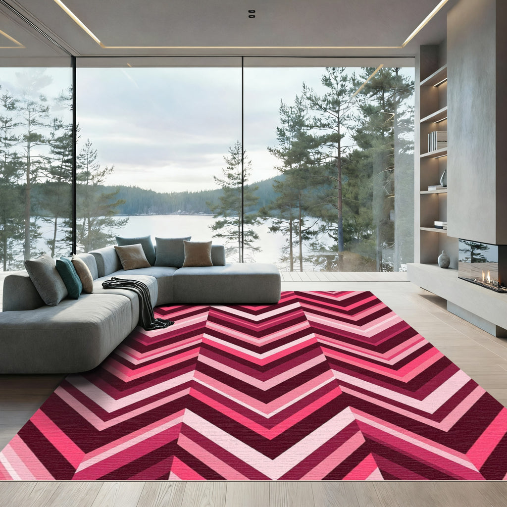 Pink Chevron Geometric Stripes Rug