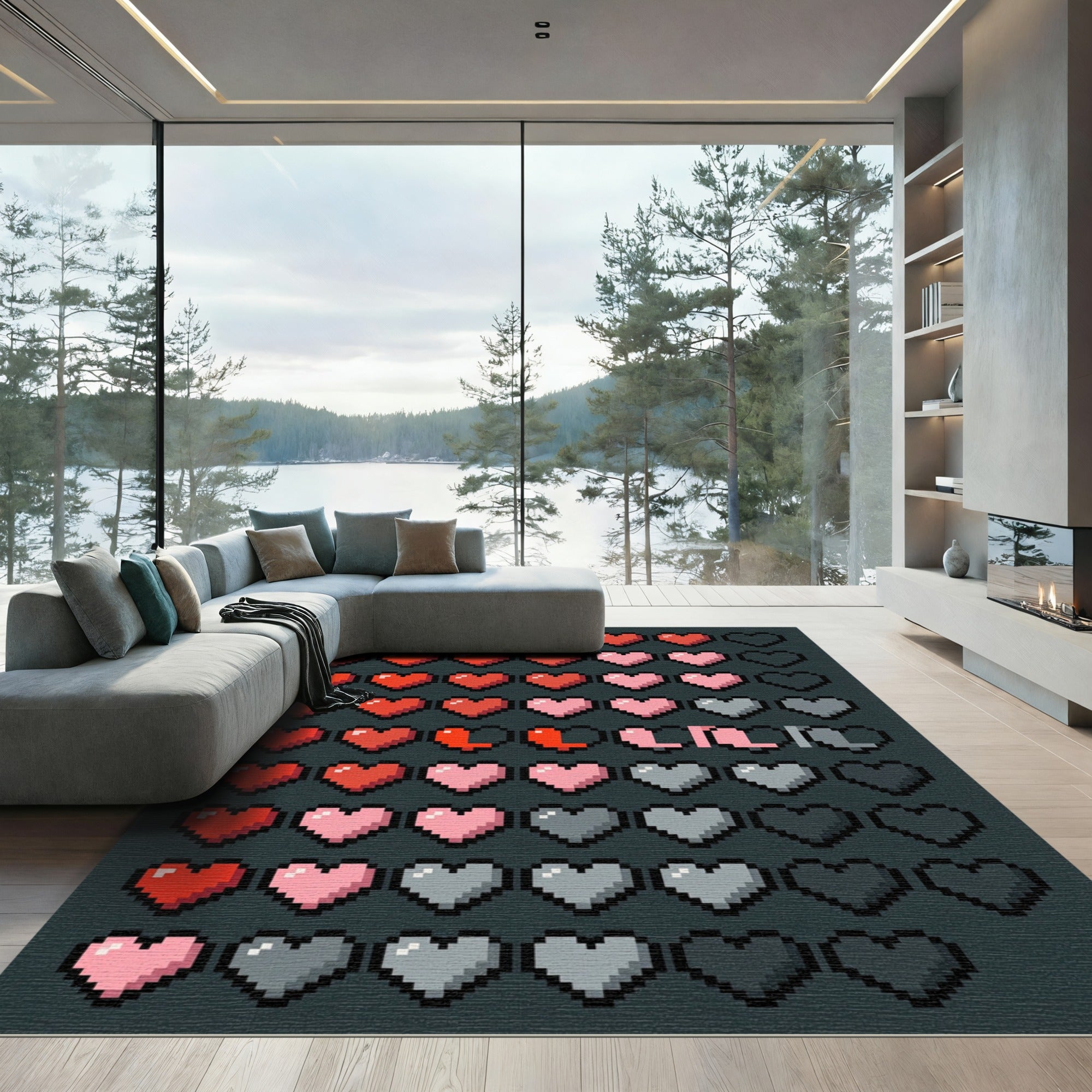 Pixelated Heart Gradient Ombre Grid Rug