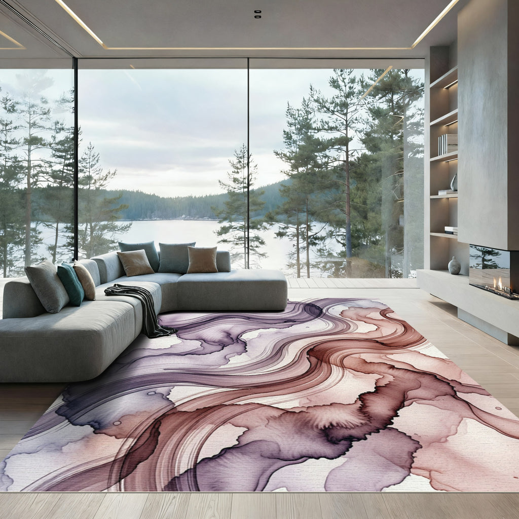 Ethereal Plum and Taupe Fluid Abstract Rug