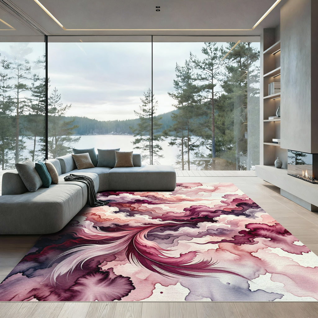 Crimson Pink Feathered Cloudscape Rug