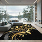 Elegant Golden Swirls on Noir Background Rug