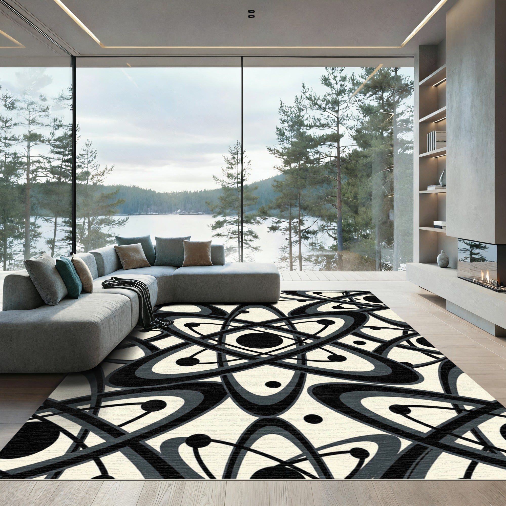 Atomic Starburst Black Gray Rug