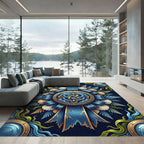 Marine Nautical Knot Shell Fern Medallion Rug