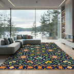 Navy Floral Lattice with Turtle Border Rug