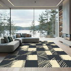Black Cream Distressed Plaid Squares Rug