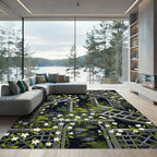 Gothic White Jasmine Trellis Garden Rug